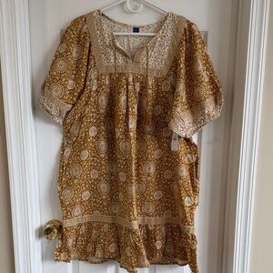 NWT Old Navy Mustard and Cream Boho Print Mini Dress